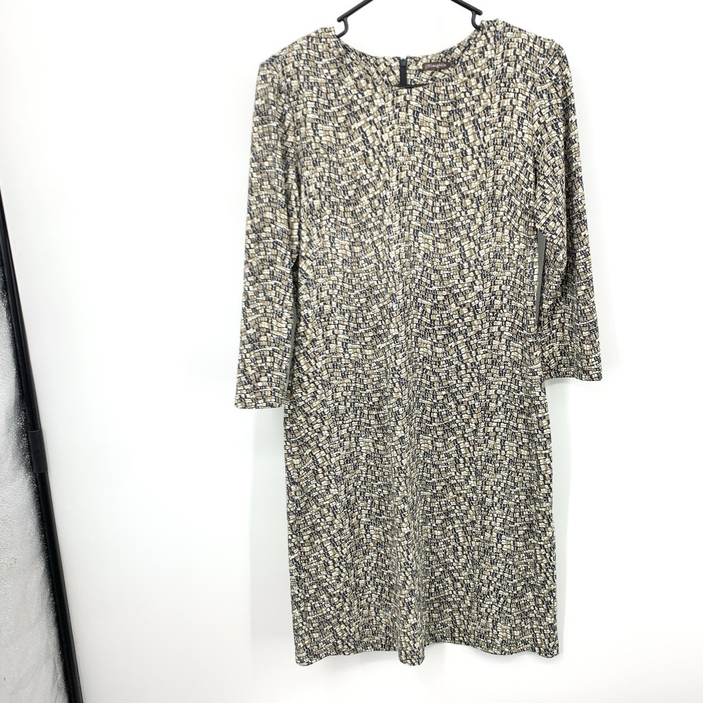 J.McLaughlin Women Size Small Dress‎ Brown Black Printed 3/4 Sleeve Stretch